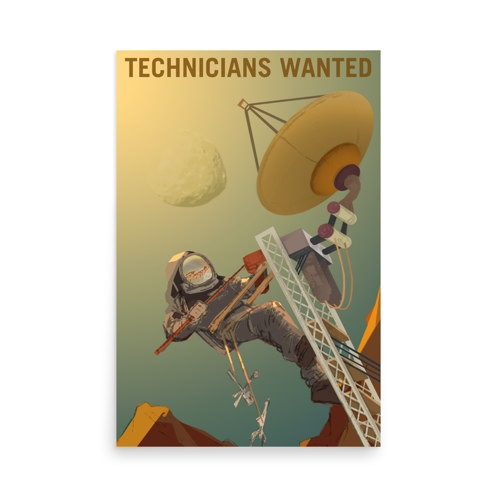 Technicians Wanted - NASA Mars Explorers Wanted yellow poster unframed