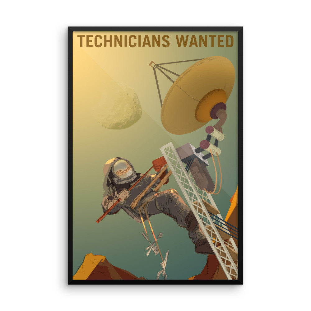Technicians Wanted - NASA Mars Explorers Wanted yellow poster framed