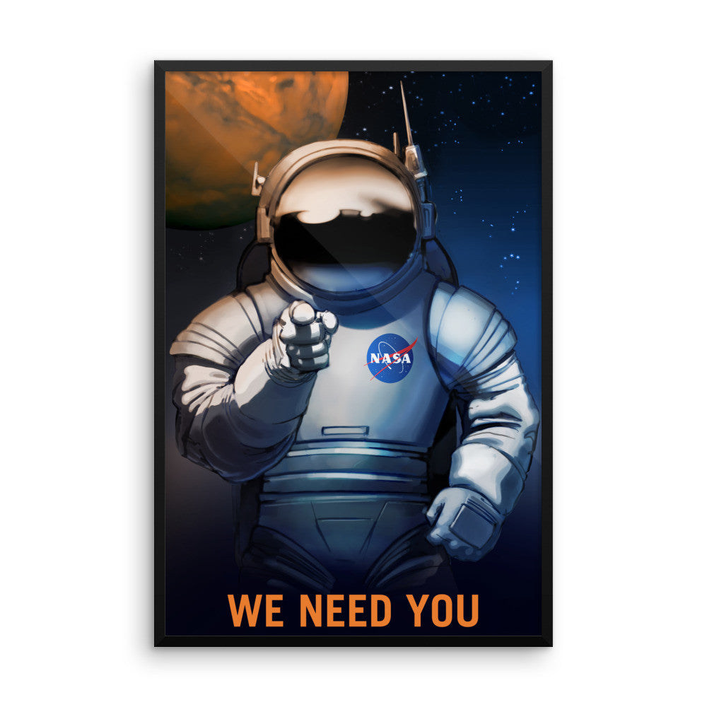 We Need You - NASA Mars Explorers Wanted blue poster framed
