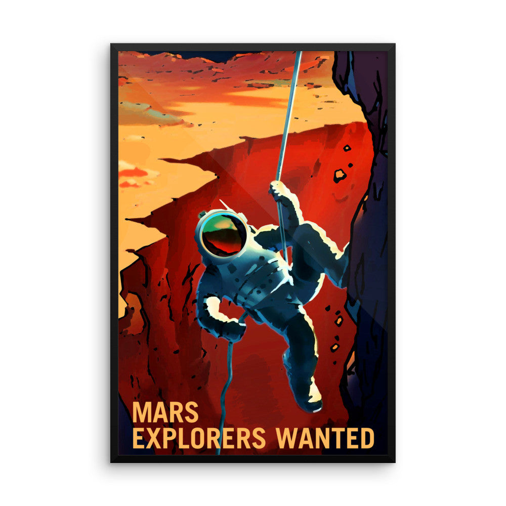 Explorers Wanted - NASA Mars Explorers Wanted red orange poster framed
