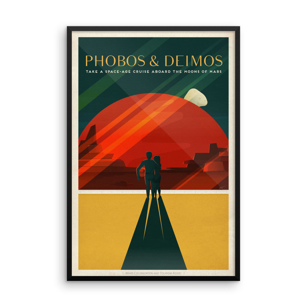 Phobos & Deimos - SpaceX Mars Travel red yellow poster framed