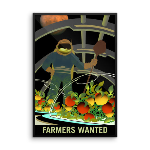 Farmers Wanted - NASA Mars Explorers Wanted green poster framed