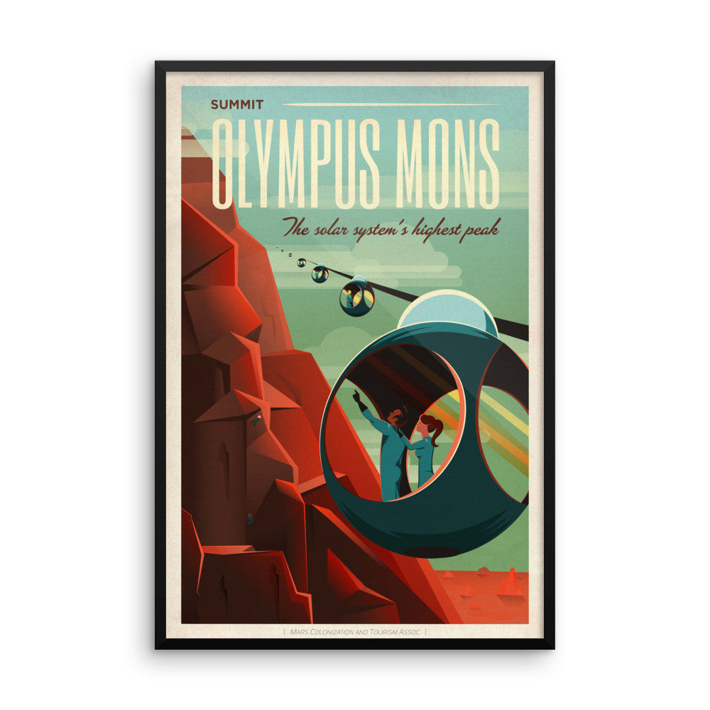 Olympus Mons - SpaceX Mars Travel red teal poster framed