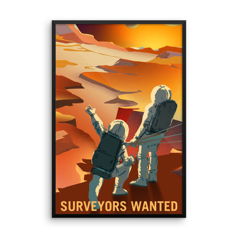 Surveyors Wanted - NASA Mars Explorers Wanted orange poster framed