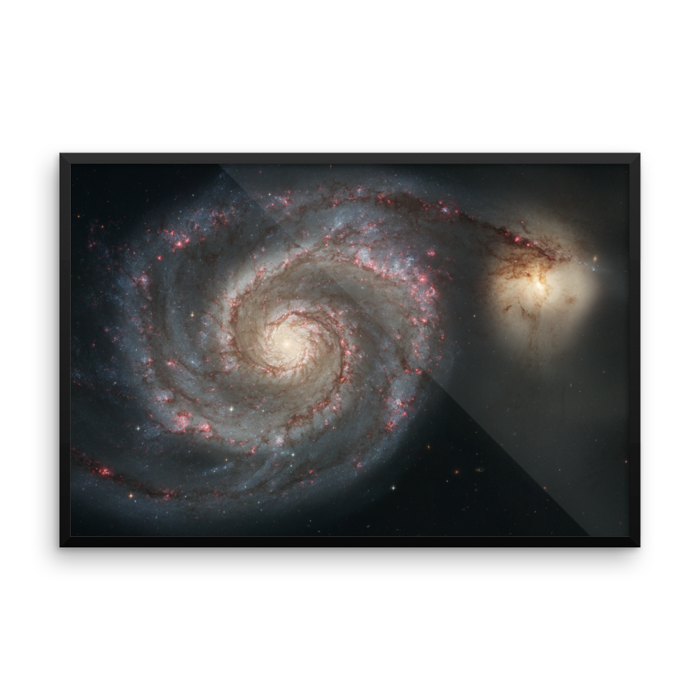 The Whirlpool Galaxy (M51) and Companion Galaxy white poster framed