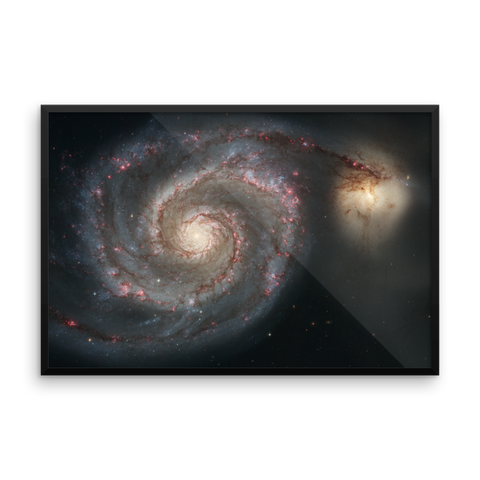 The Whirlpool Galaxy (M51) and Companion Galaxy white poster framed