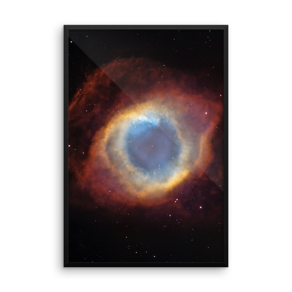 The Helix Nebula red yellow blue poster framed