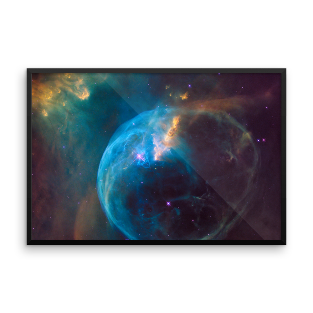The Bubble Nebula (NGC 7635) blue green poster framed